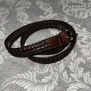 Columbia Unisex Braided Brown Leather Belt with Brass Buckle Adjustable